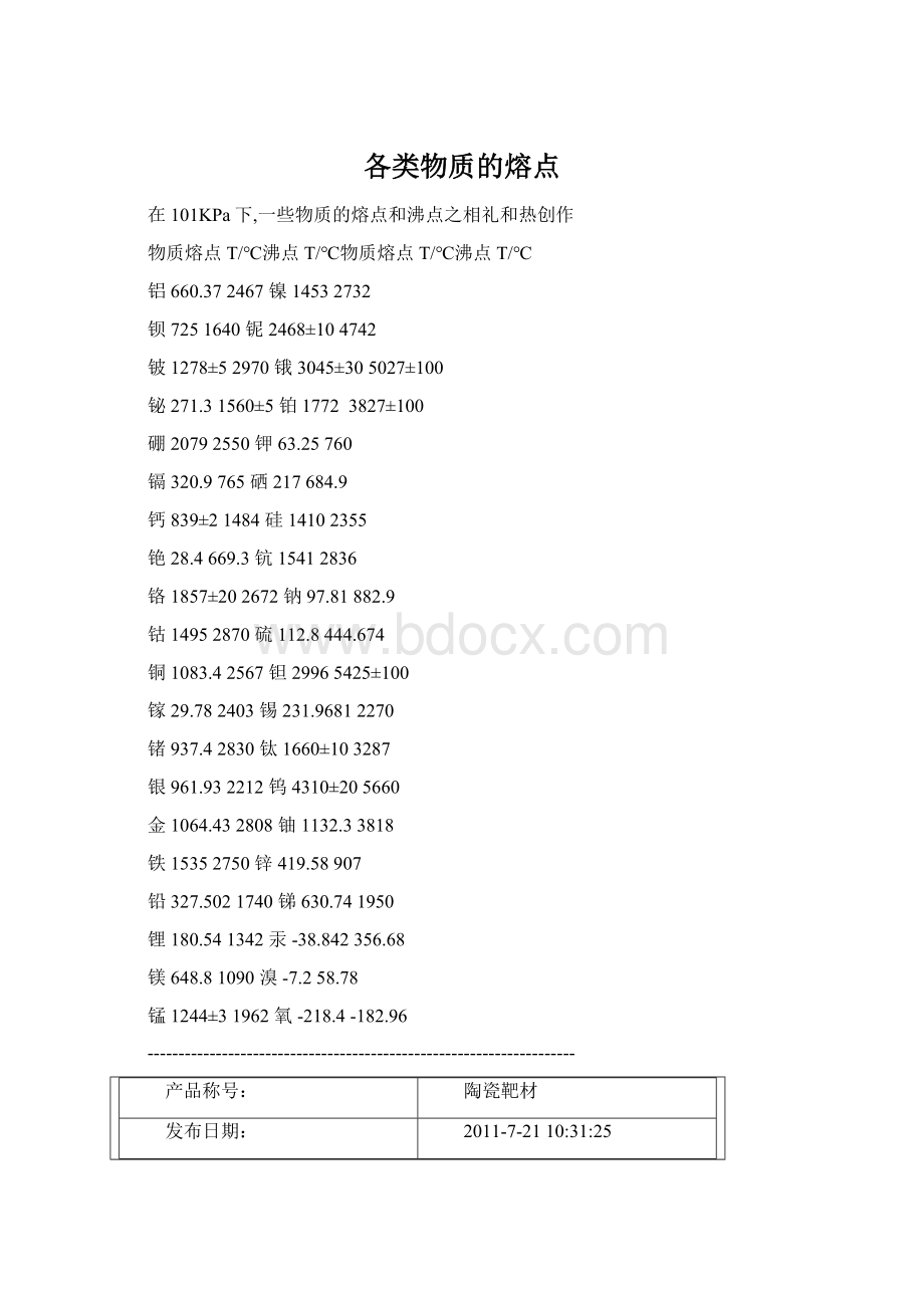 各类物质的熔点文档格式.docx