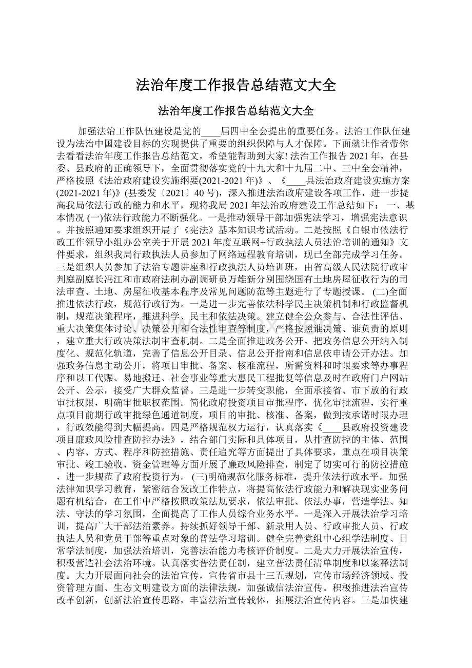 法治年度工作报告总结范文大全文档格式.docx_第1页