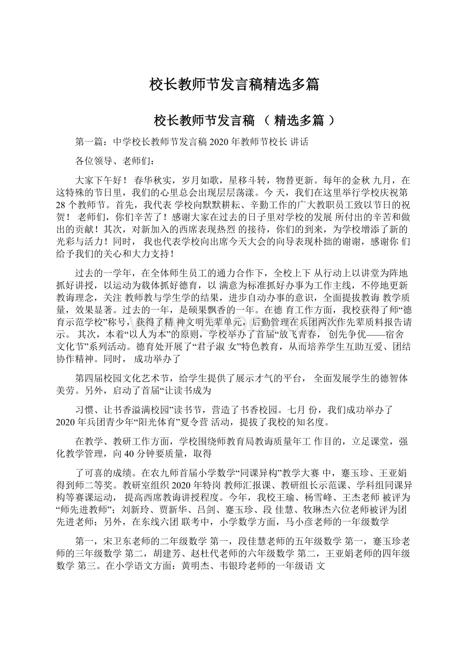 校长教师节发言稿精选多篇文档格式.docx_第1页