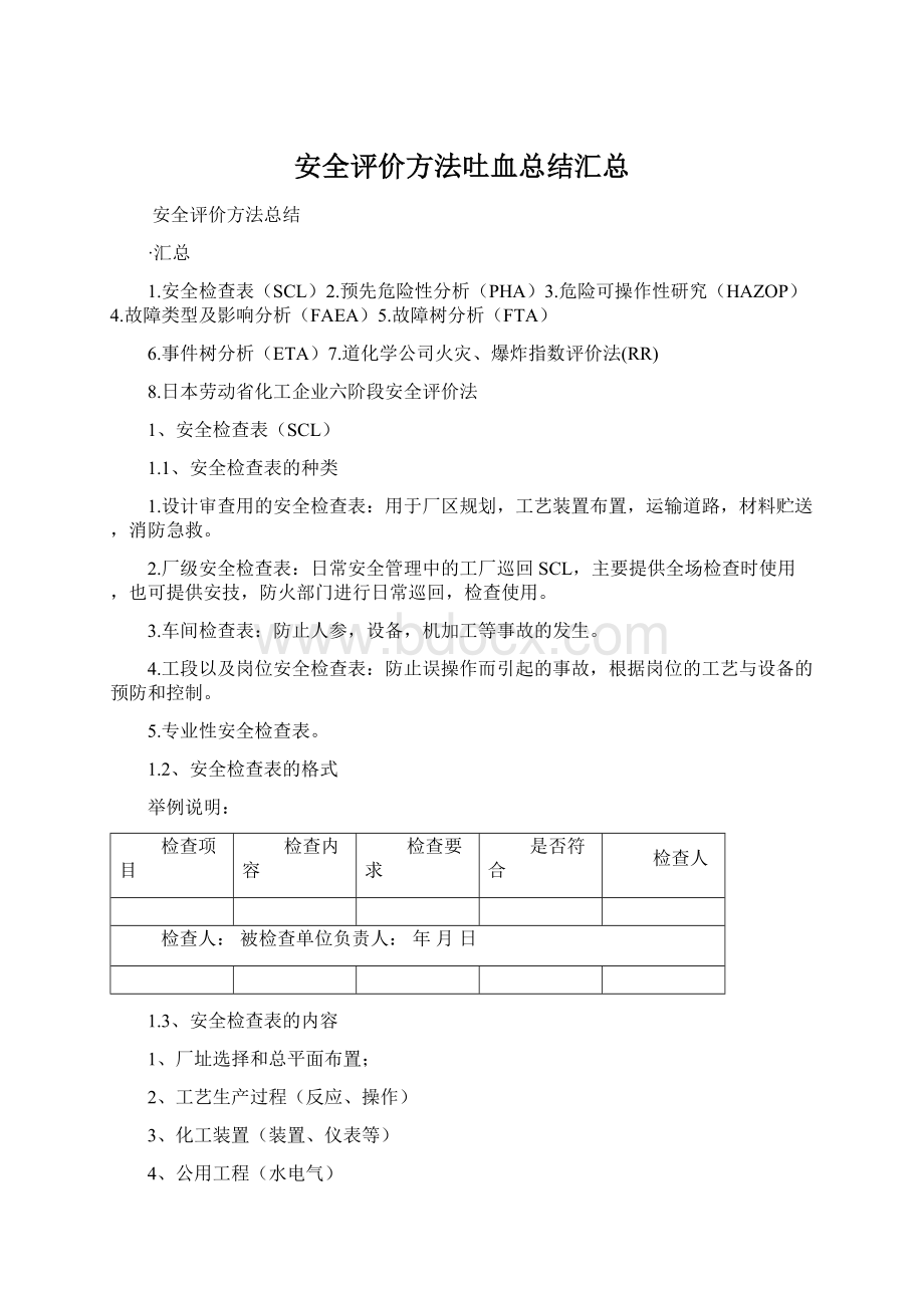 安全评价方法吐血总结汇总Word文档下载推荐.docx_第1页