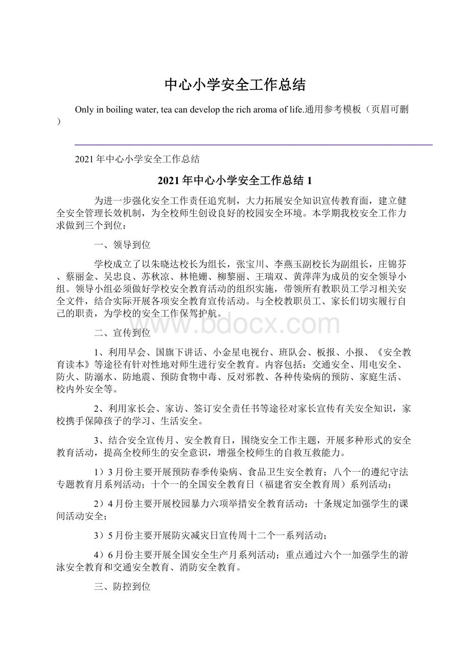 中心小学安全工作总结Word文档格式.docx_第1页