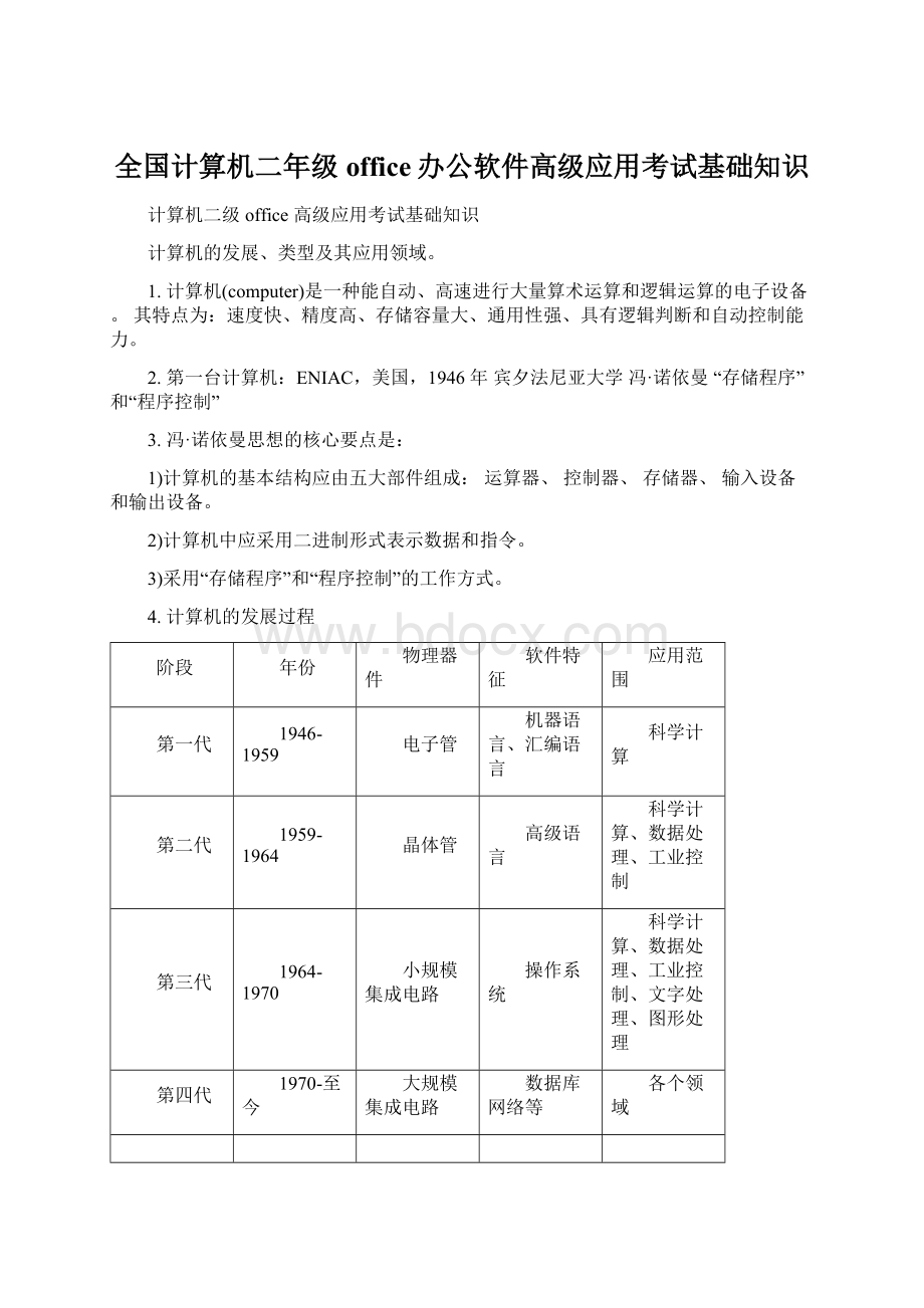 全国计算机二年级office办公软件高级应用考试基础知识.docx