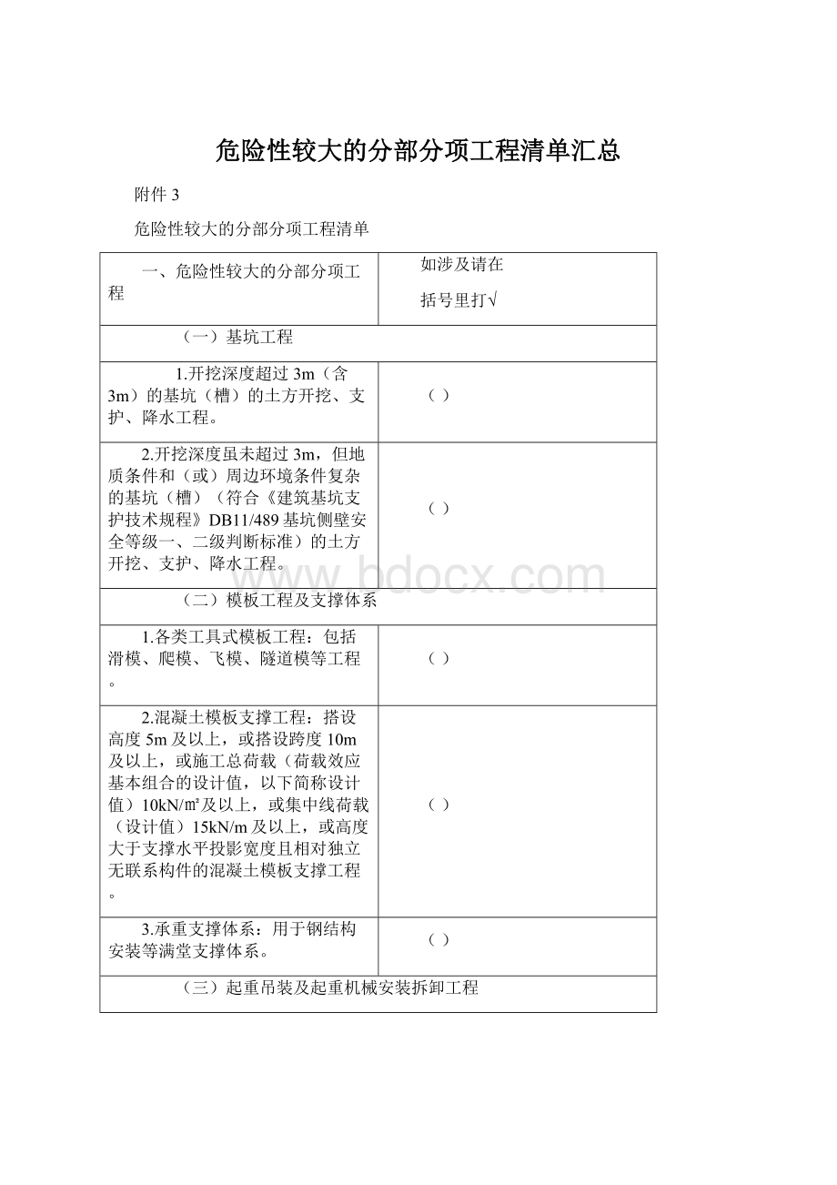 危险性较大的分部分项工程清单汇总.docx