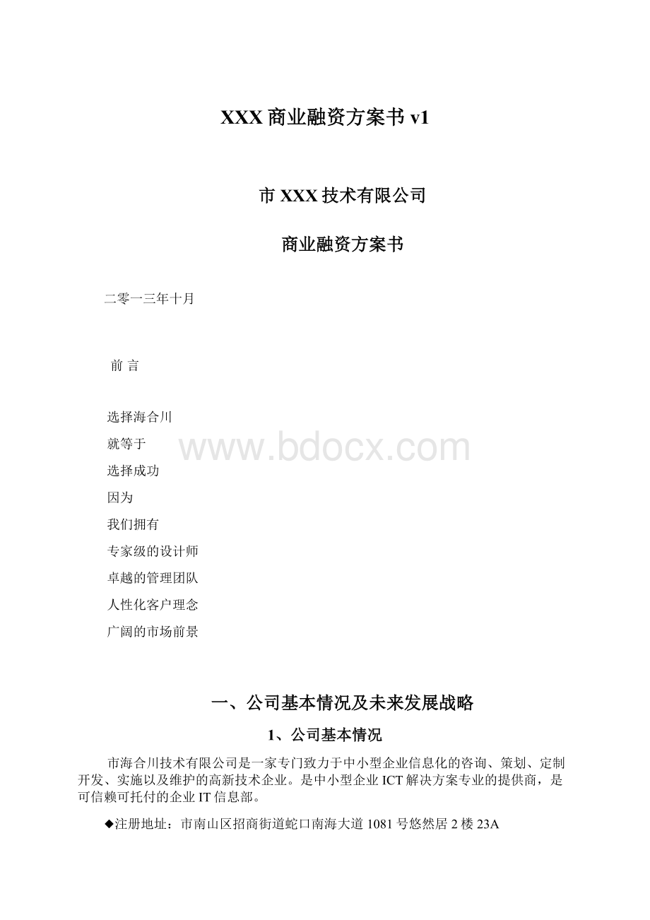 XXX商业融资方案书v1Word文件下载.docx