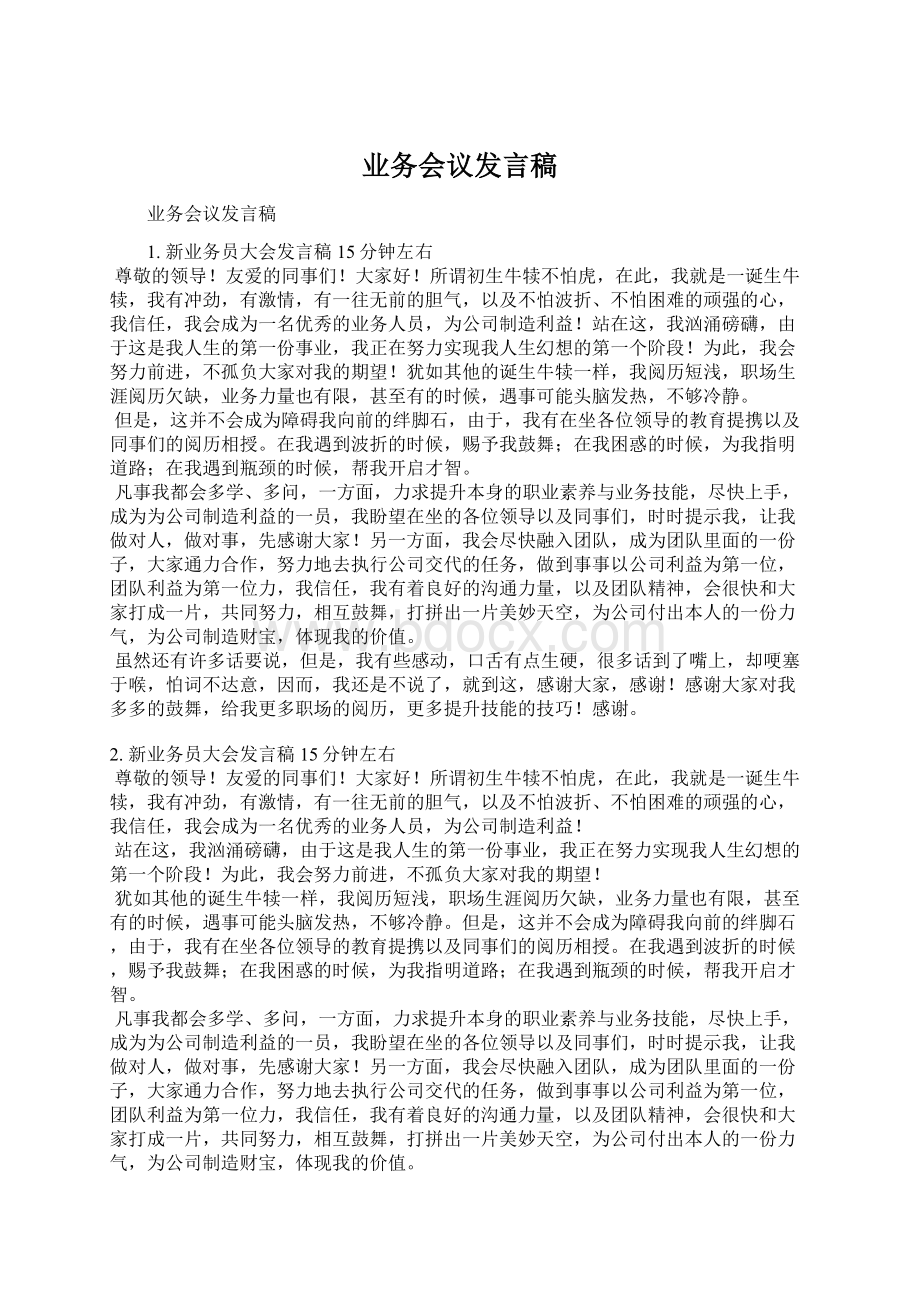 业务会议发言稿文档格式.docx