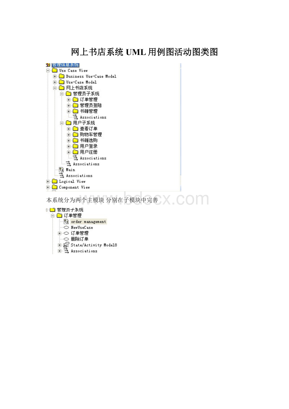 网上书店系统UML用例图活动图类图Word文档格式.docx