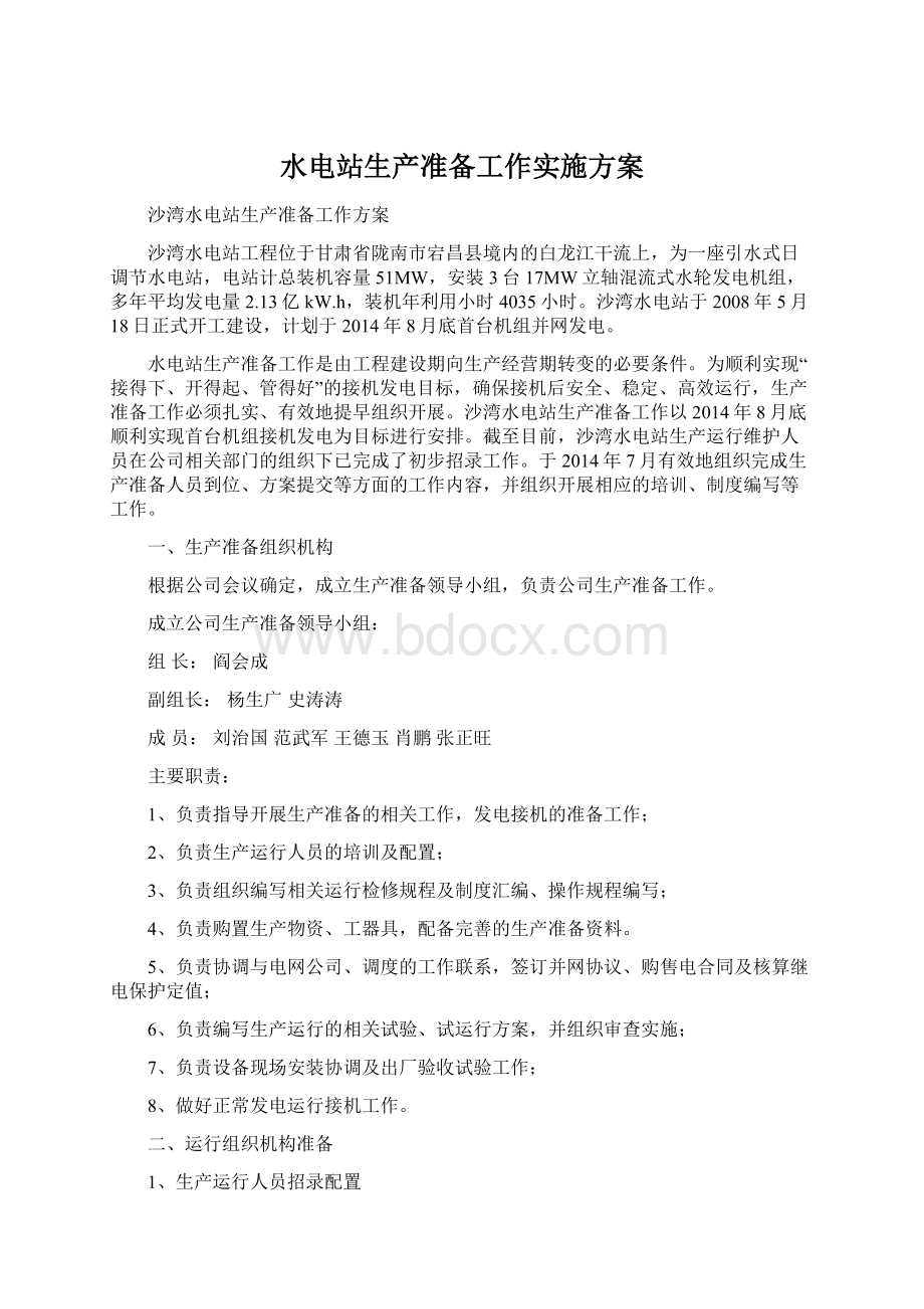 水电站生产准备工作实施方案文档格式.docx_第1页