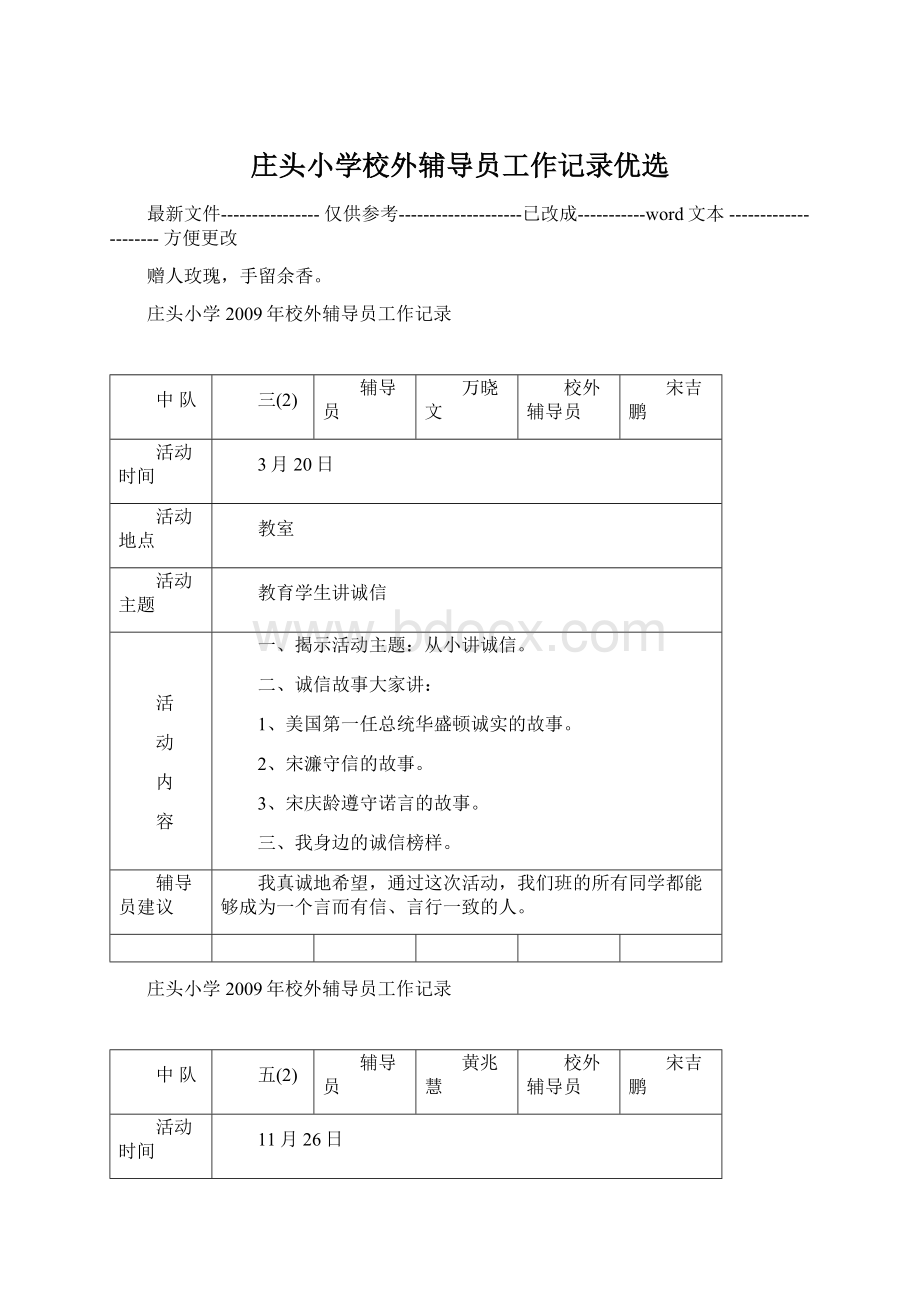 庄头小学校外辅导员工作记录优选.docx_第1页