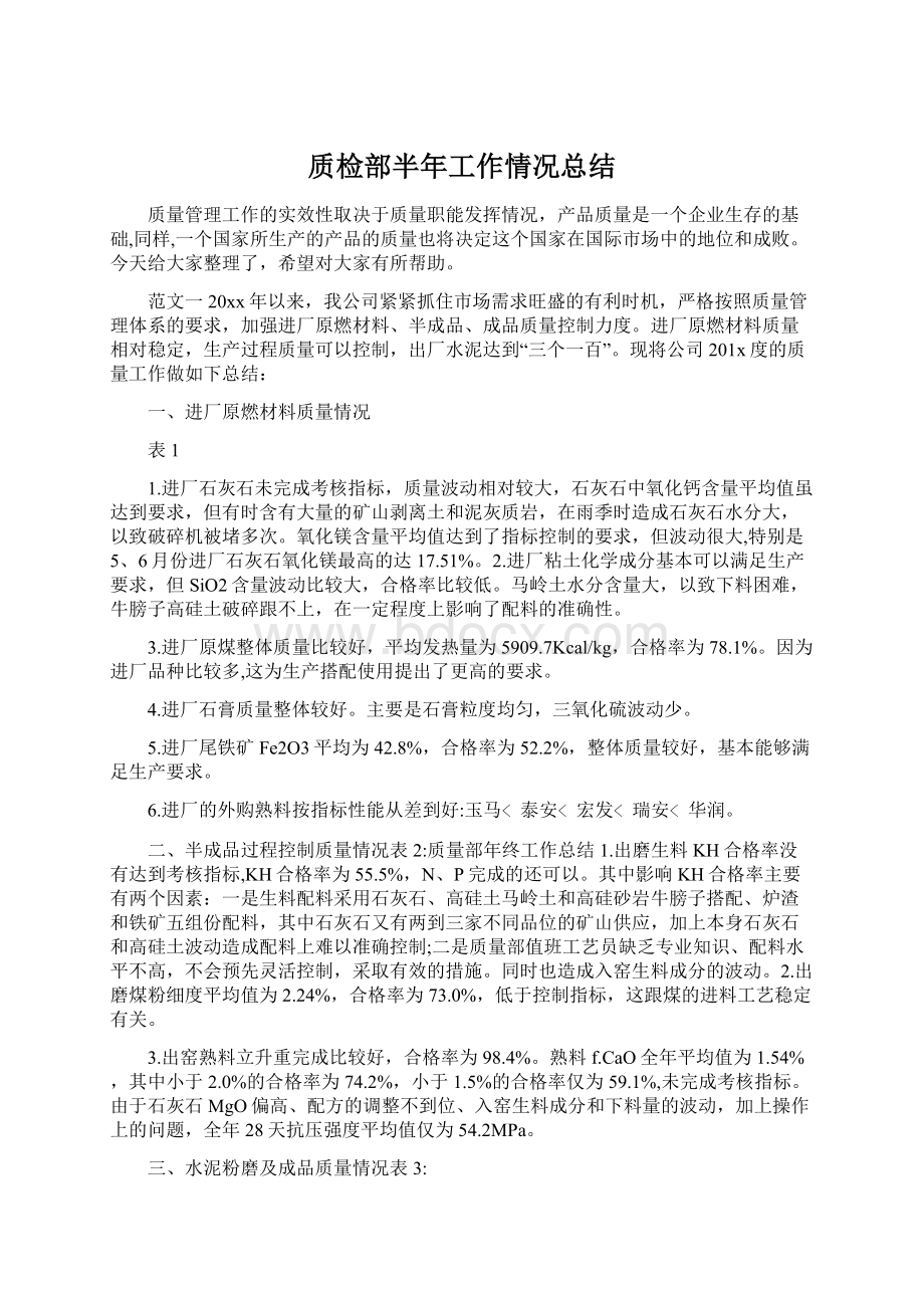 质检部半年工作情况总结Word格式文档下载.docx