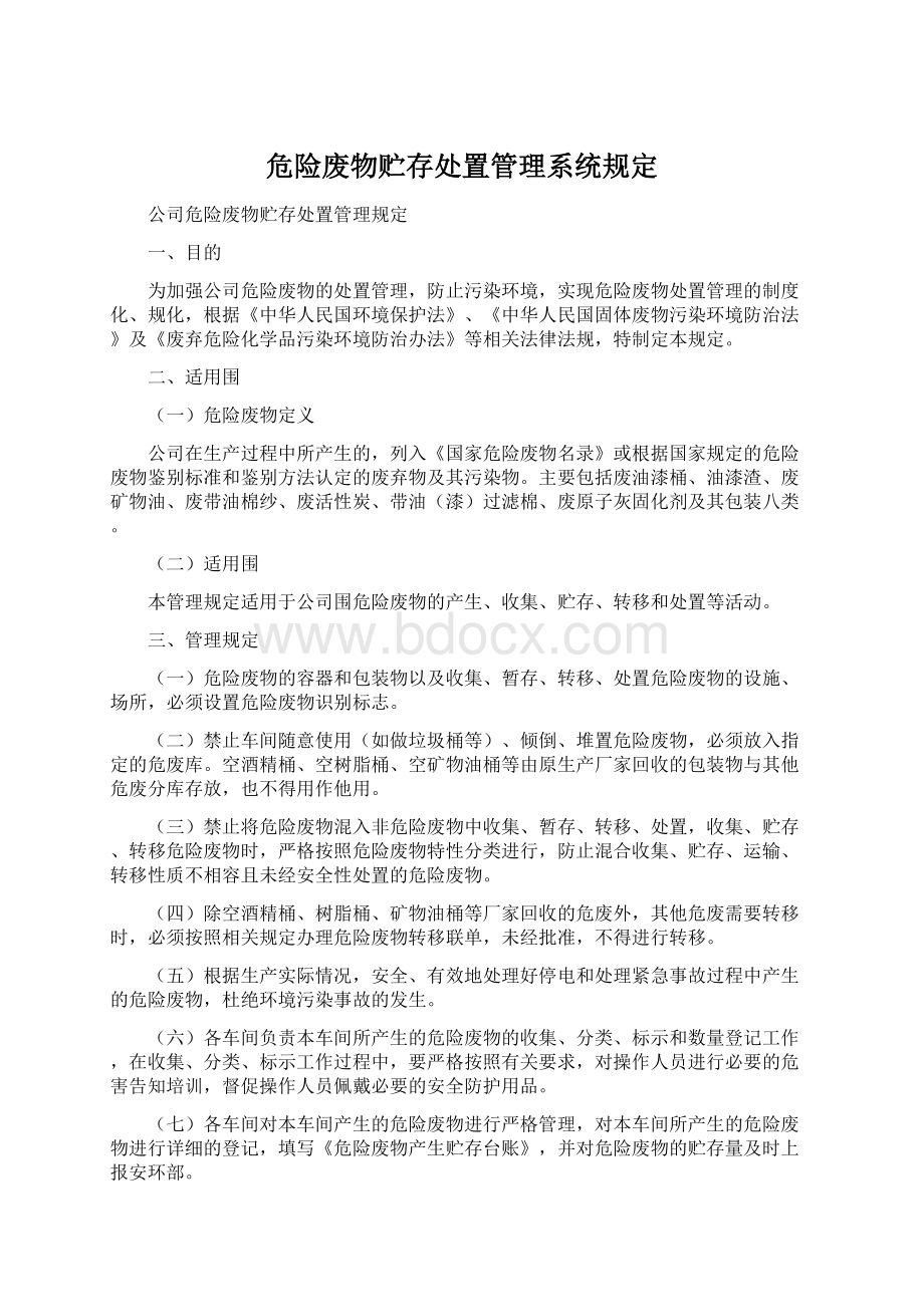 危险废物贮存处置管理系统规定Word格式文档下载.docx