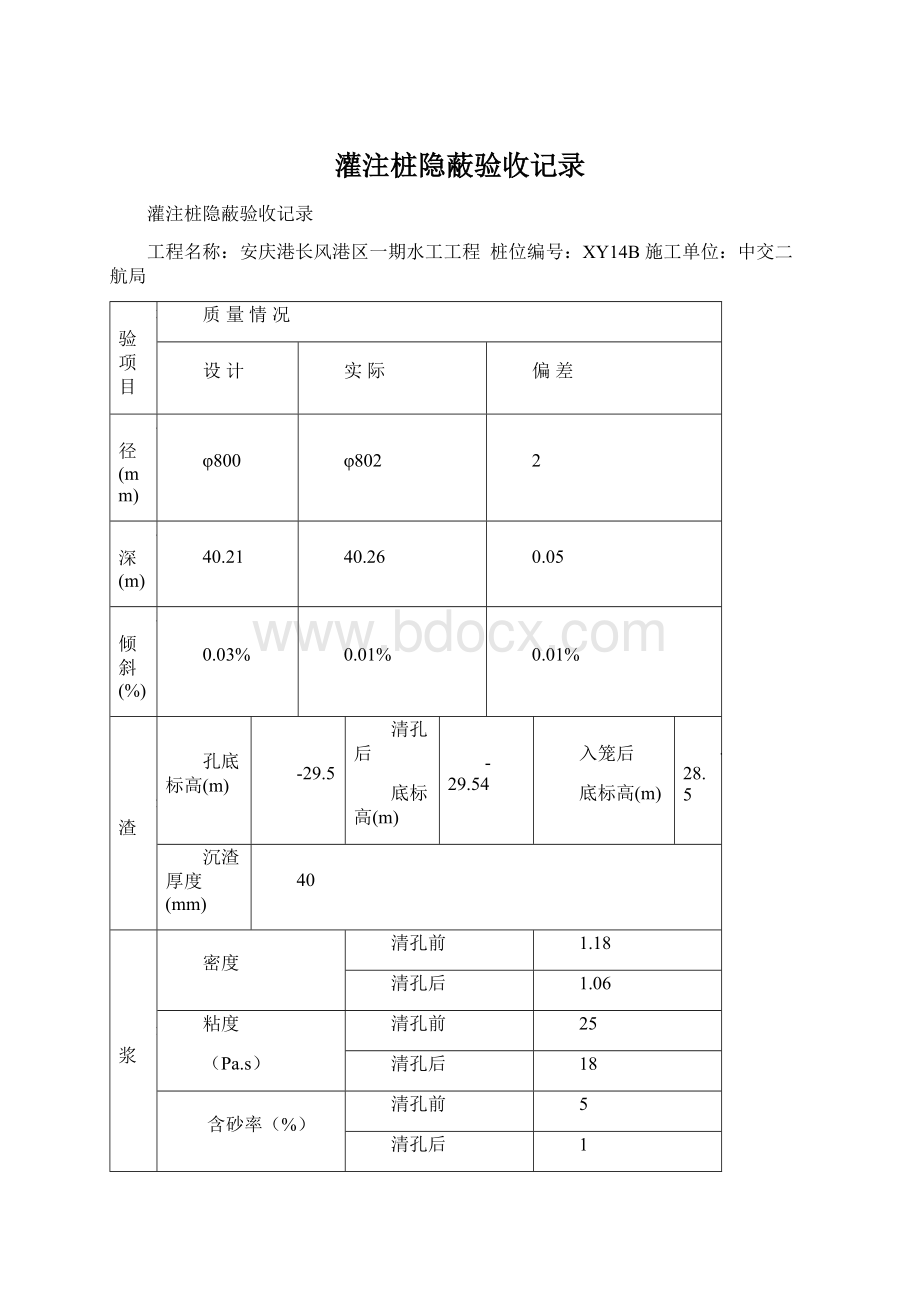 灌注桩隐蔽验收记录.docx_第1页