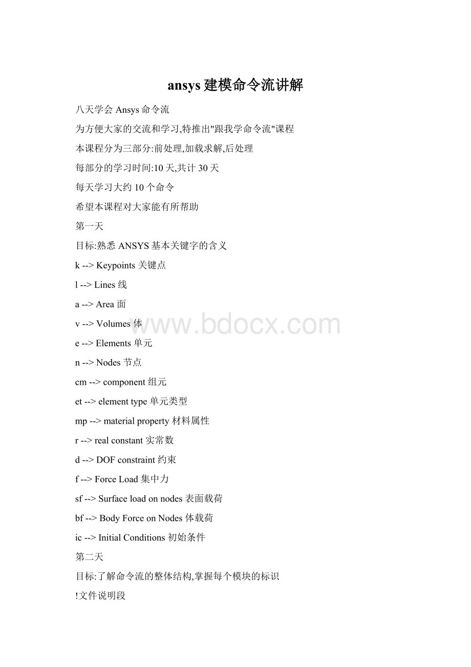 ansys建模命令流讲解Word格式文档下载.docx