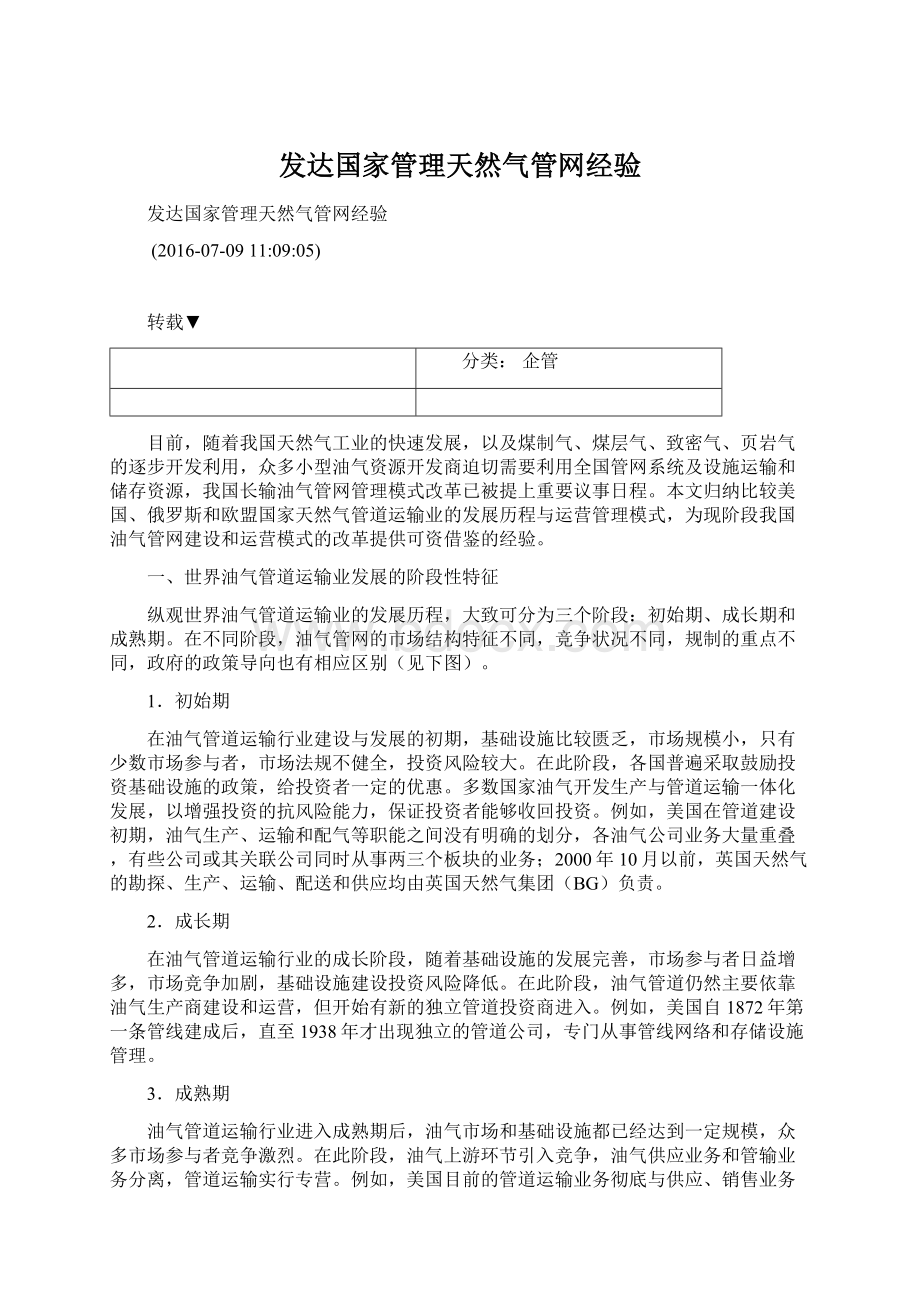 发达国家管理天然气管网经验.docx