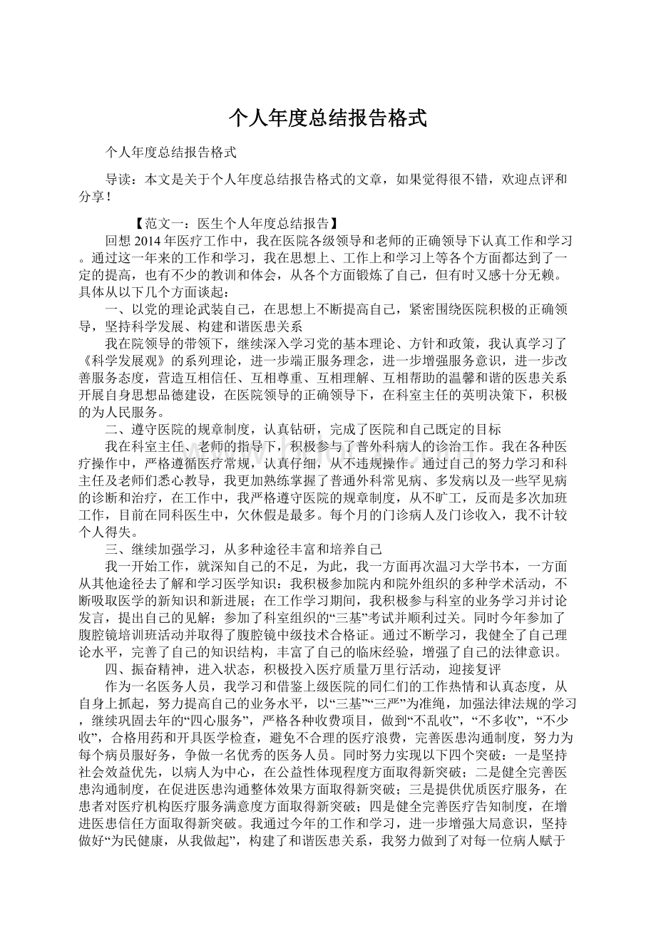 个人年度总结报告格式Word下载.docx_第1页