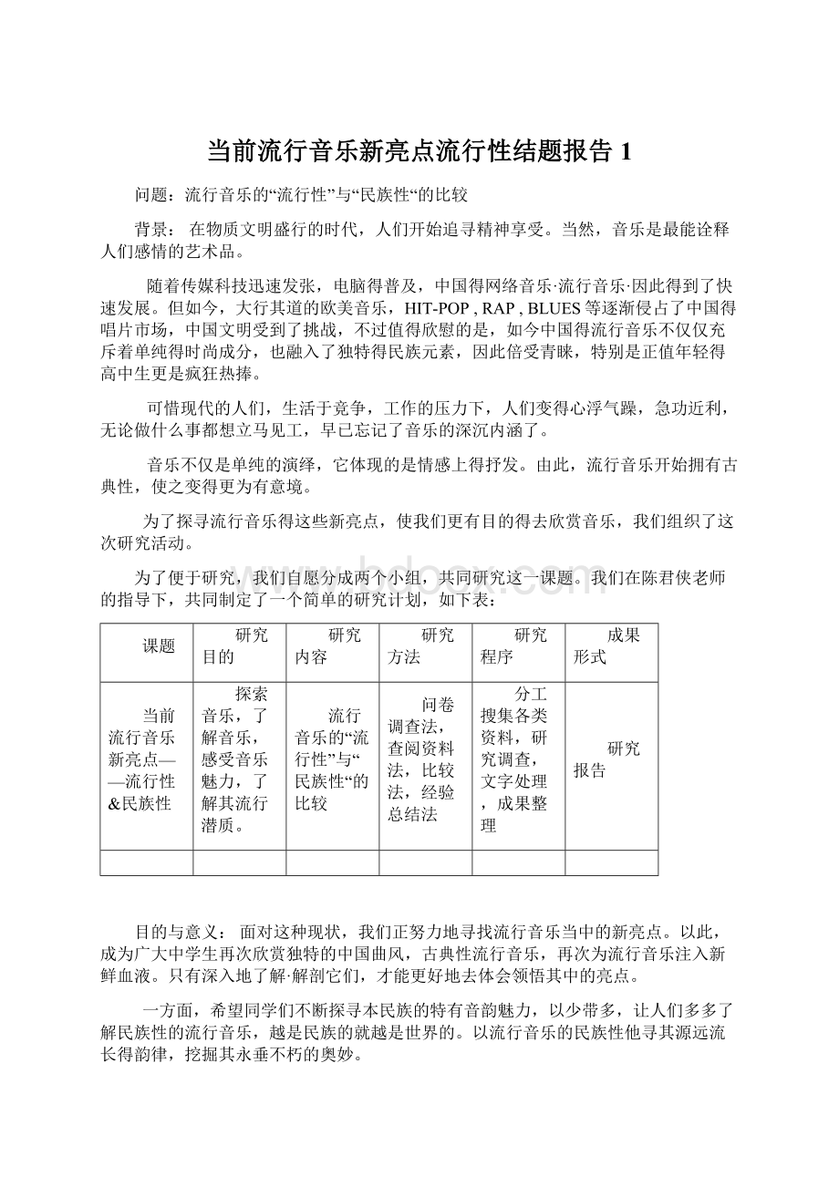 当前流行音乐新亮点流行性结题报告 1.docx_第1页