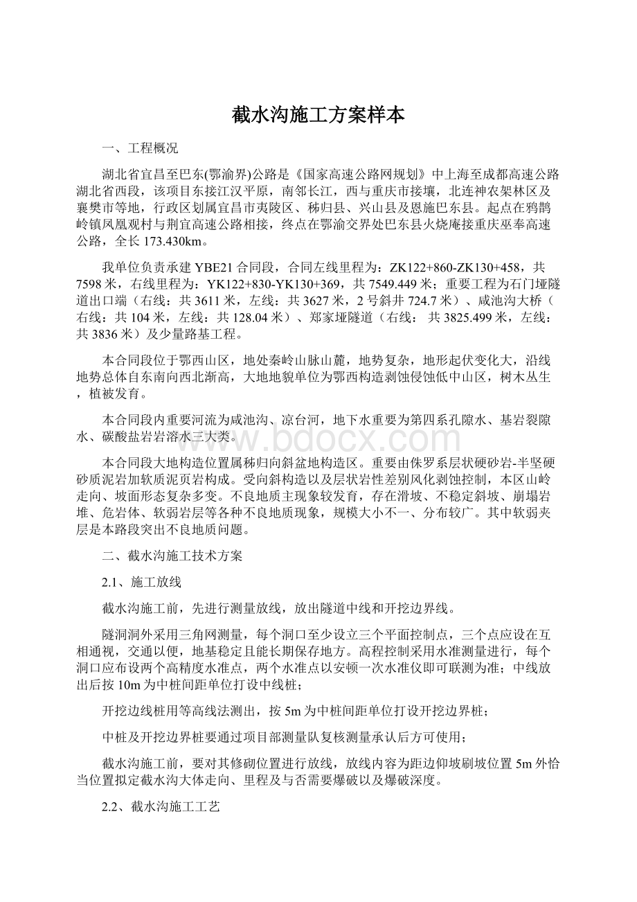 截水沟施工方案样本Word文件下载.docx