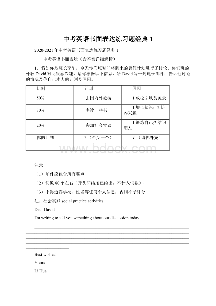 中考英语书面表达练习题经典1.docx_第1页