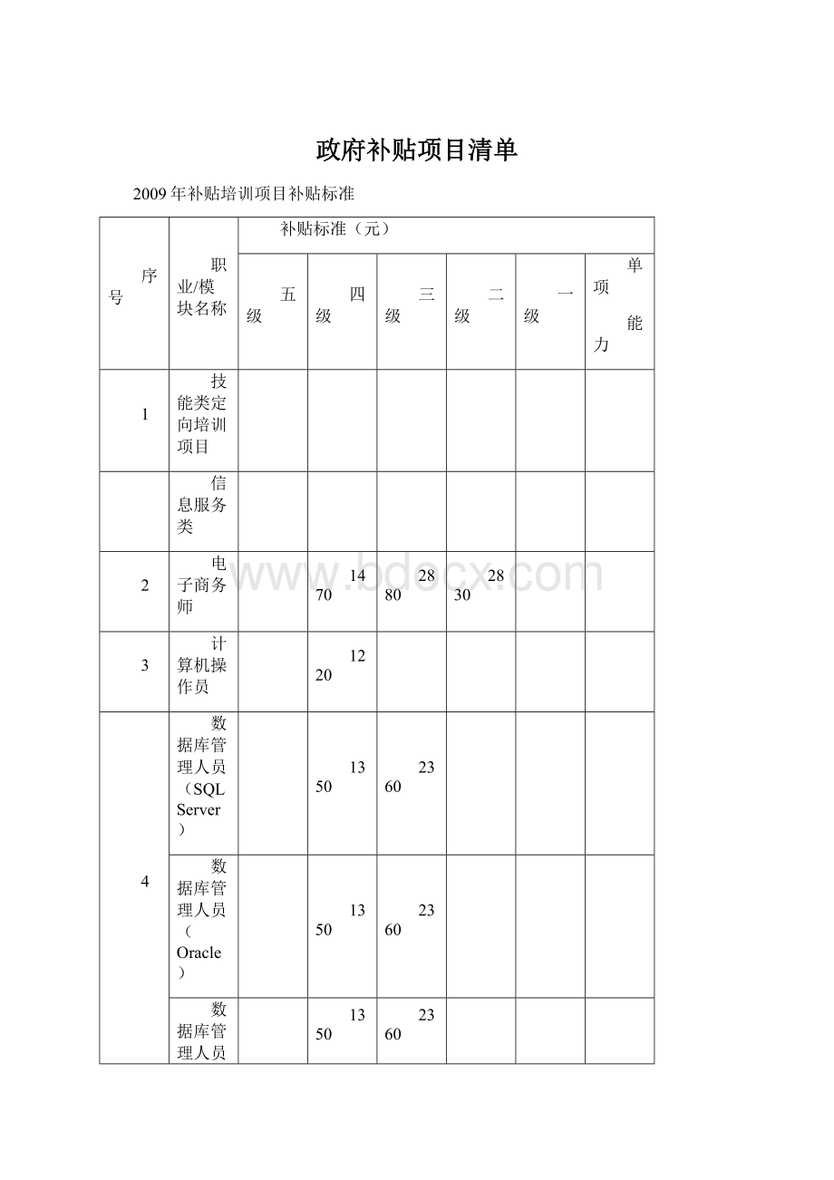 政府补贴项目清单Word文件下载.docx_第1页