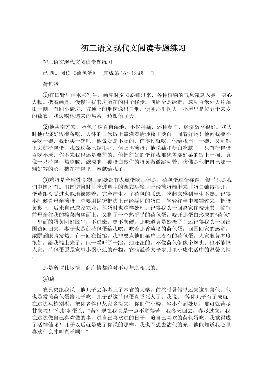 初三语文现代文阅读专题练习Word文档下载推荐.docx_第1页