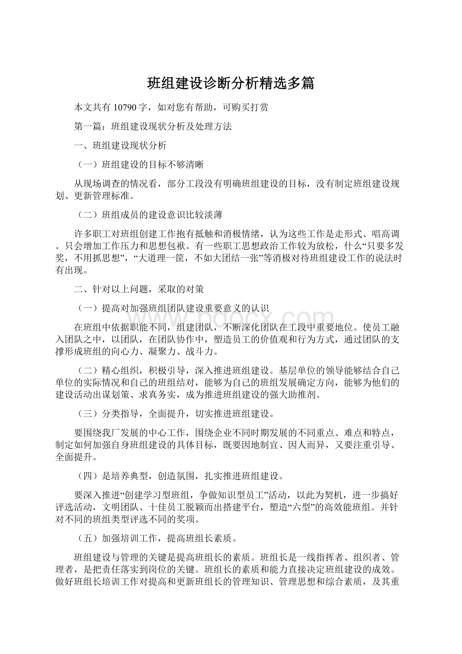 班组建设诊断分析精选多篇Word文档格式.docx