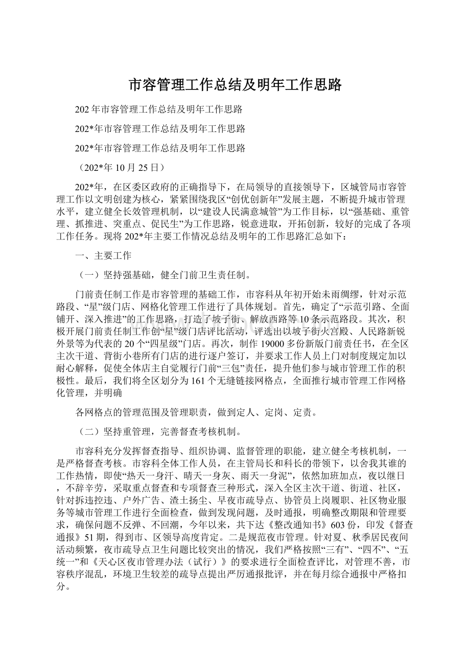 市容管理工作总结及明年工作思路.docx