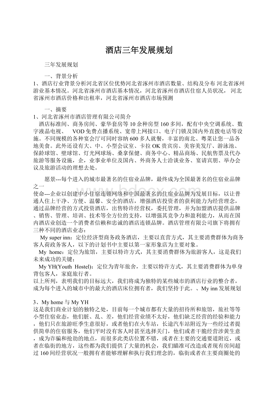 酒店三年发展规划Word文档下载推荐.docx_第1页