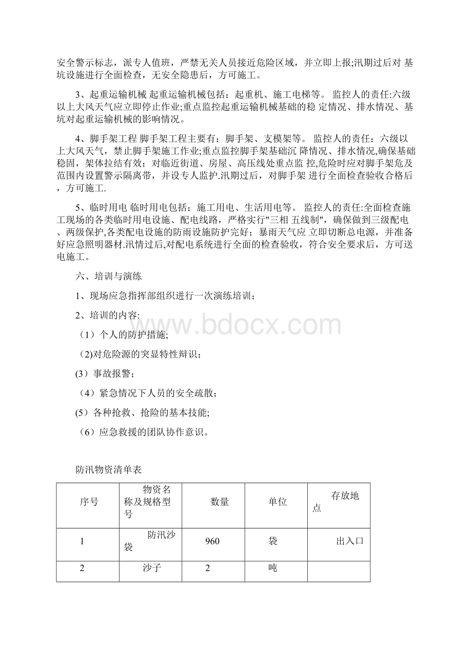 施工现场防汛应急预案附物资清单表值班表记录表.docx_第3页