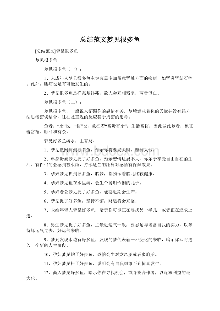 总结范文梦见很多鱼Word文档格式.docx