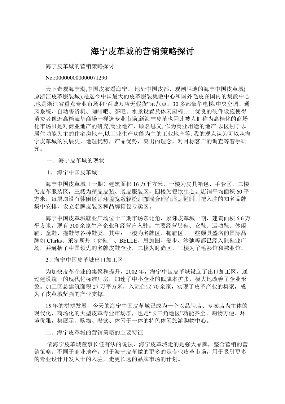 海宁皮革城的营销策略探讨Word文档格式.docx