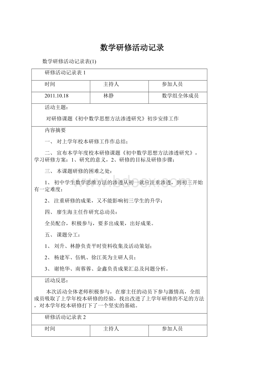 数学研修活动记录.docx