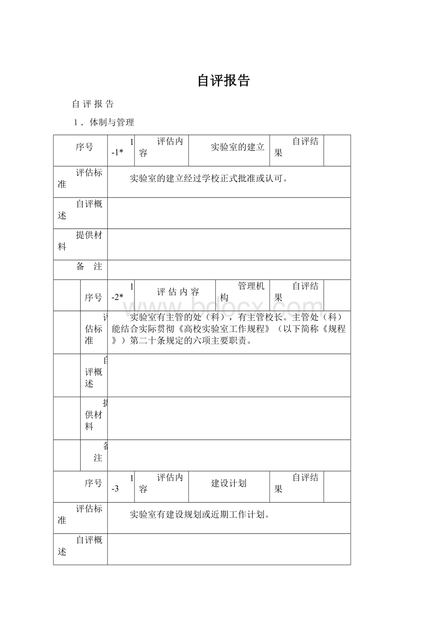 自评报告Word格式文档下载.docx