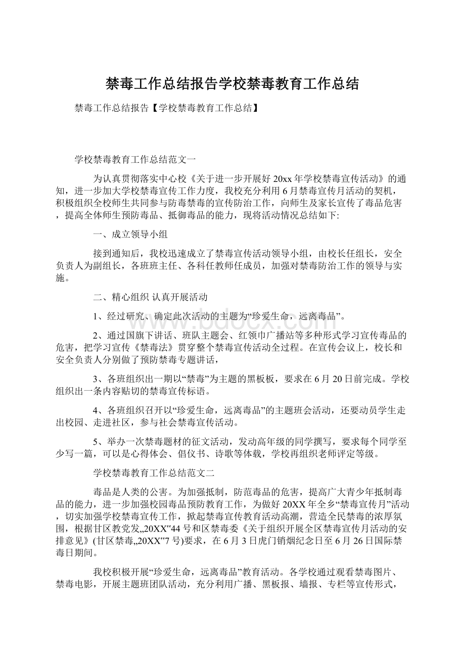 禁毒工作总结报告学校禁毒教育工作总结.docx