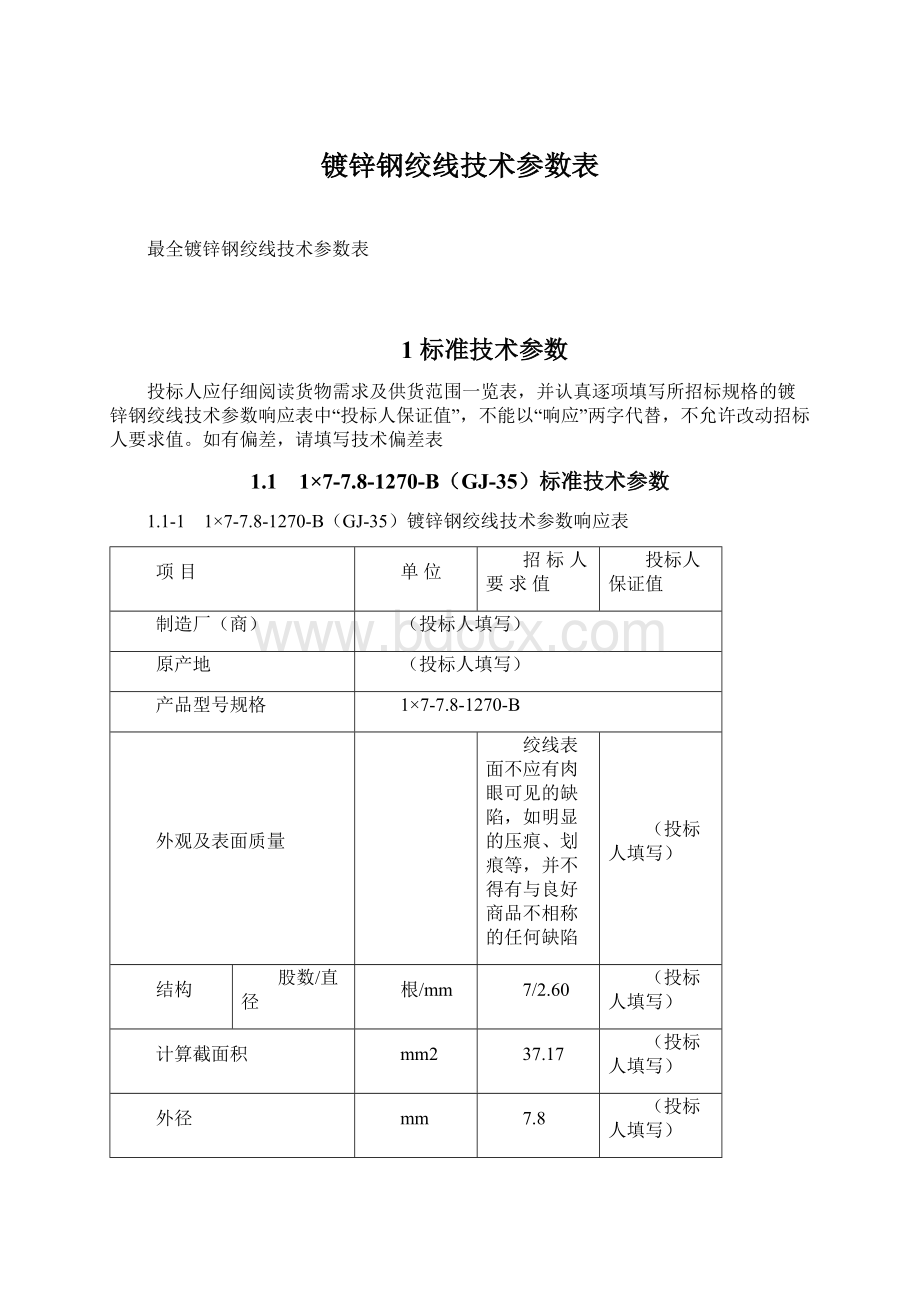 镀锌钢绞线技术参数表.docx