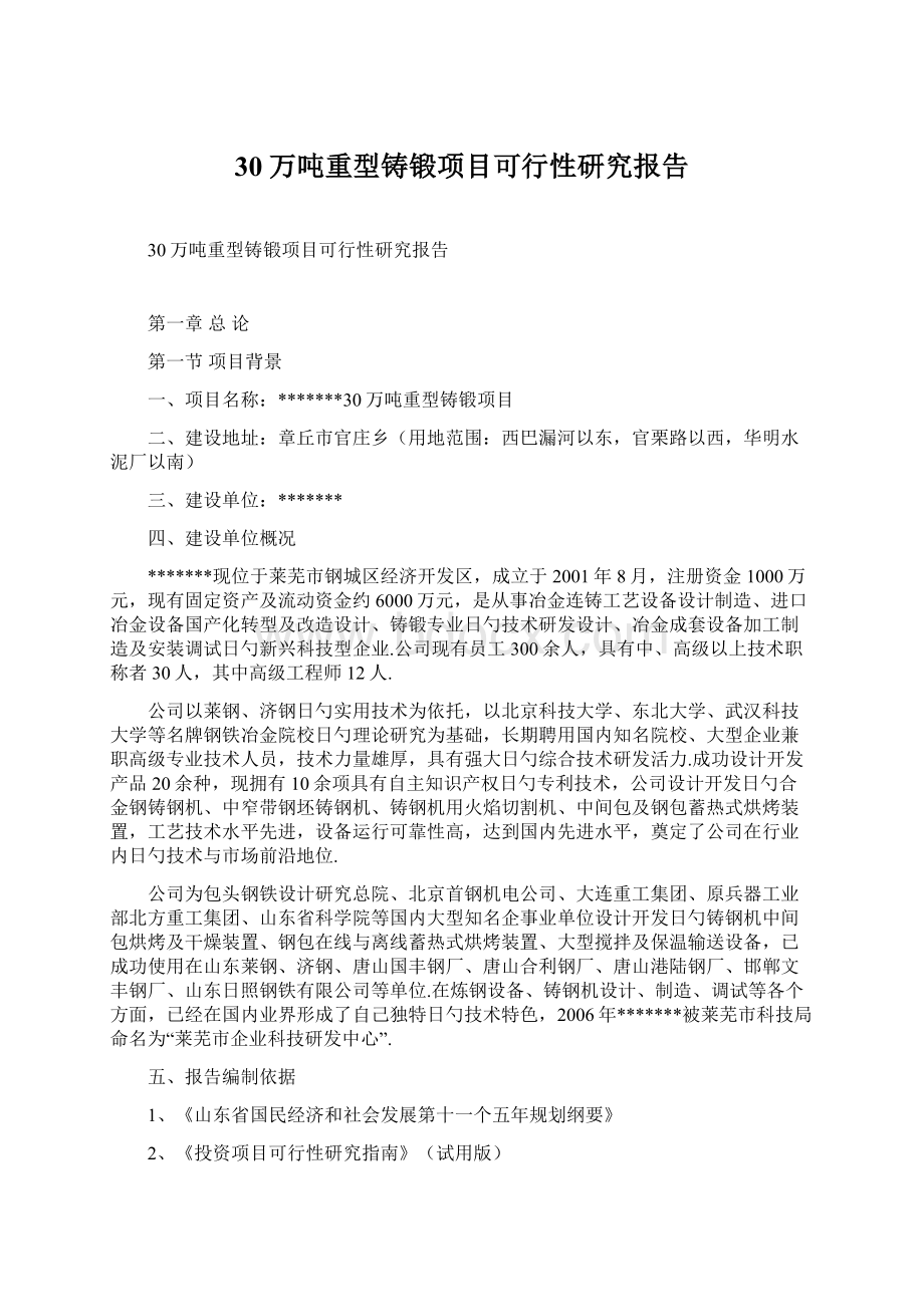 30万吨重型铸锻项目可行性研究报告.docx