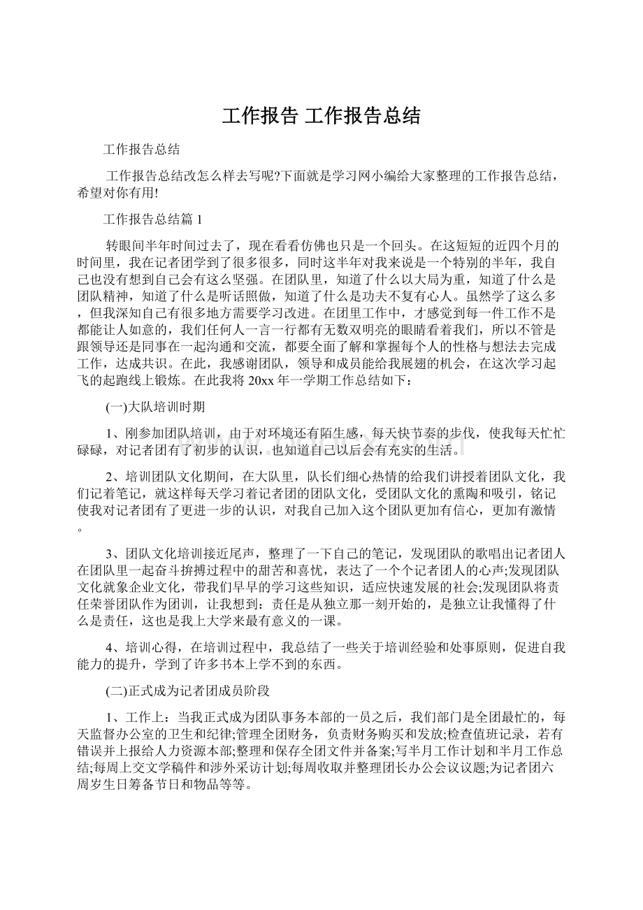 工作报告 工作报告总结.docx