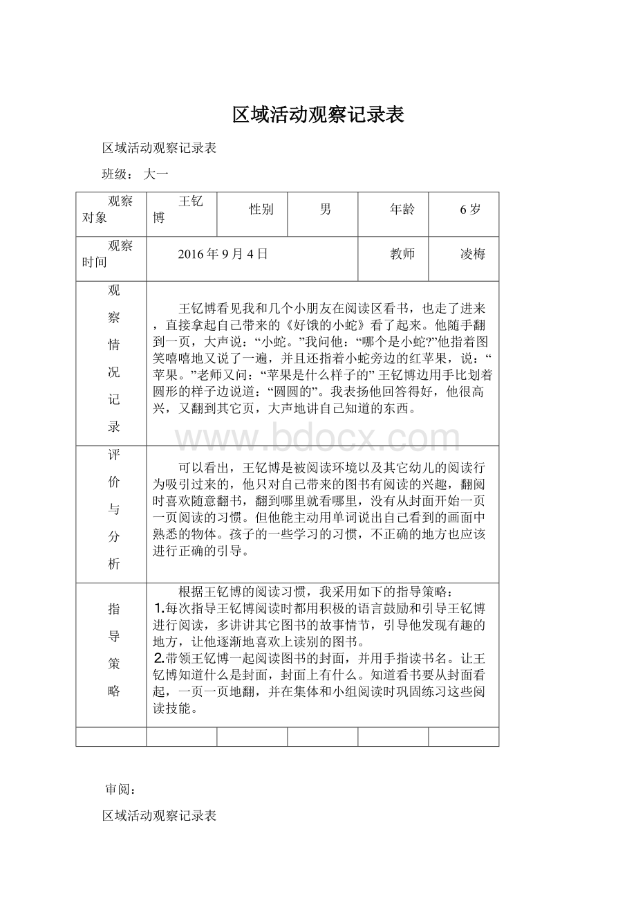 区域活动观察记录表Word格式文档下载.docx_第1页