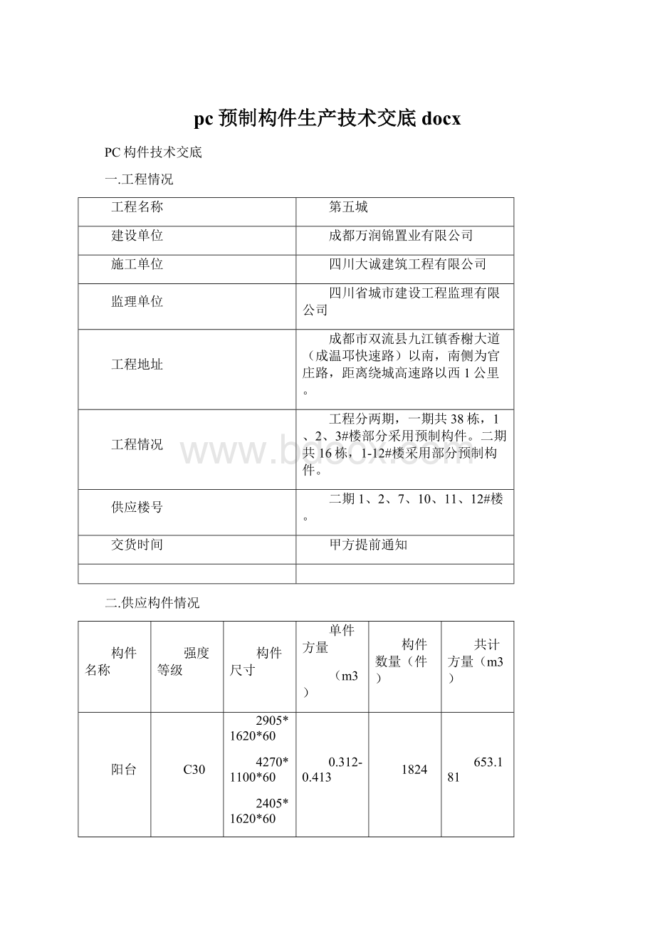 pc预制构件生产技术交底docxWord格式.docx_第1页