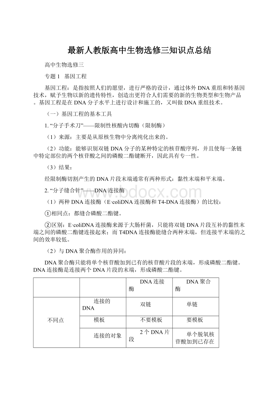 最新人教版高中生物选修三知识点总结Word文档格式.docx