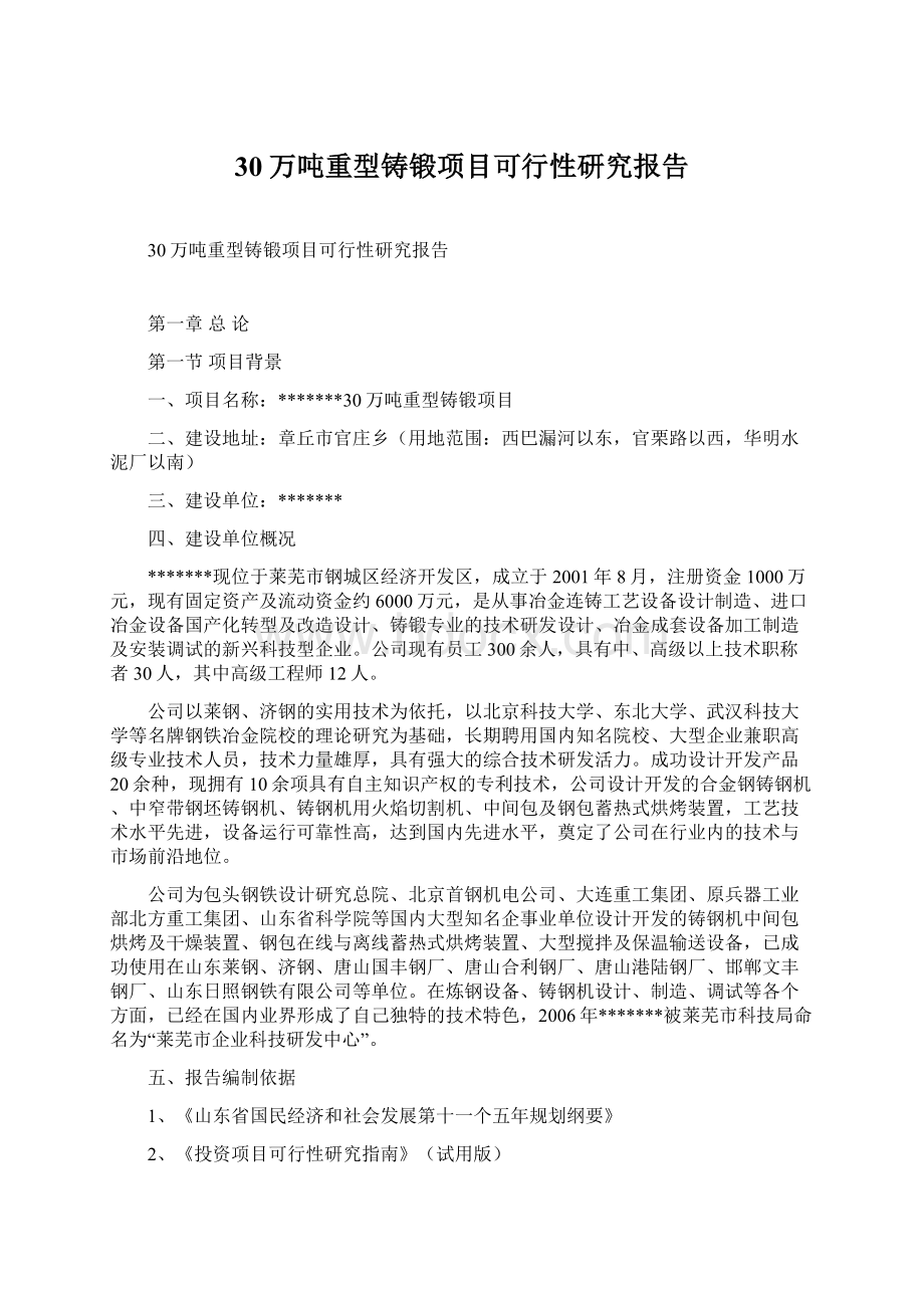 30万吨重型铸锻项目可行性研究报告Word格式.docx