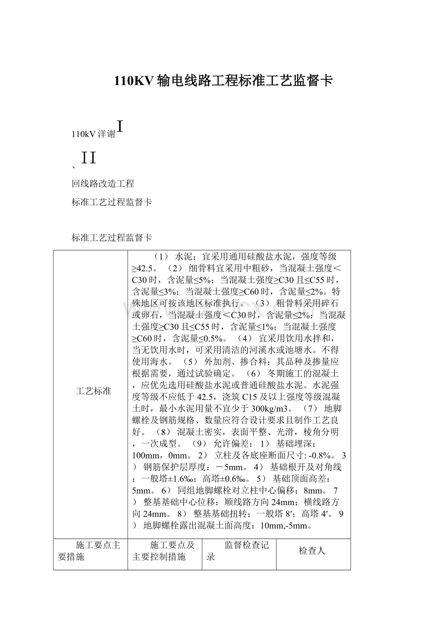 110KV输电线路工程标准工艺监督卡.docx_第1页