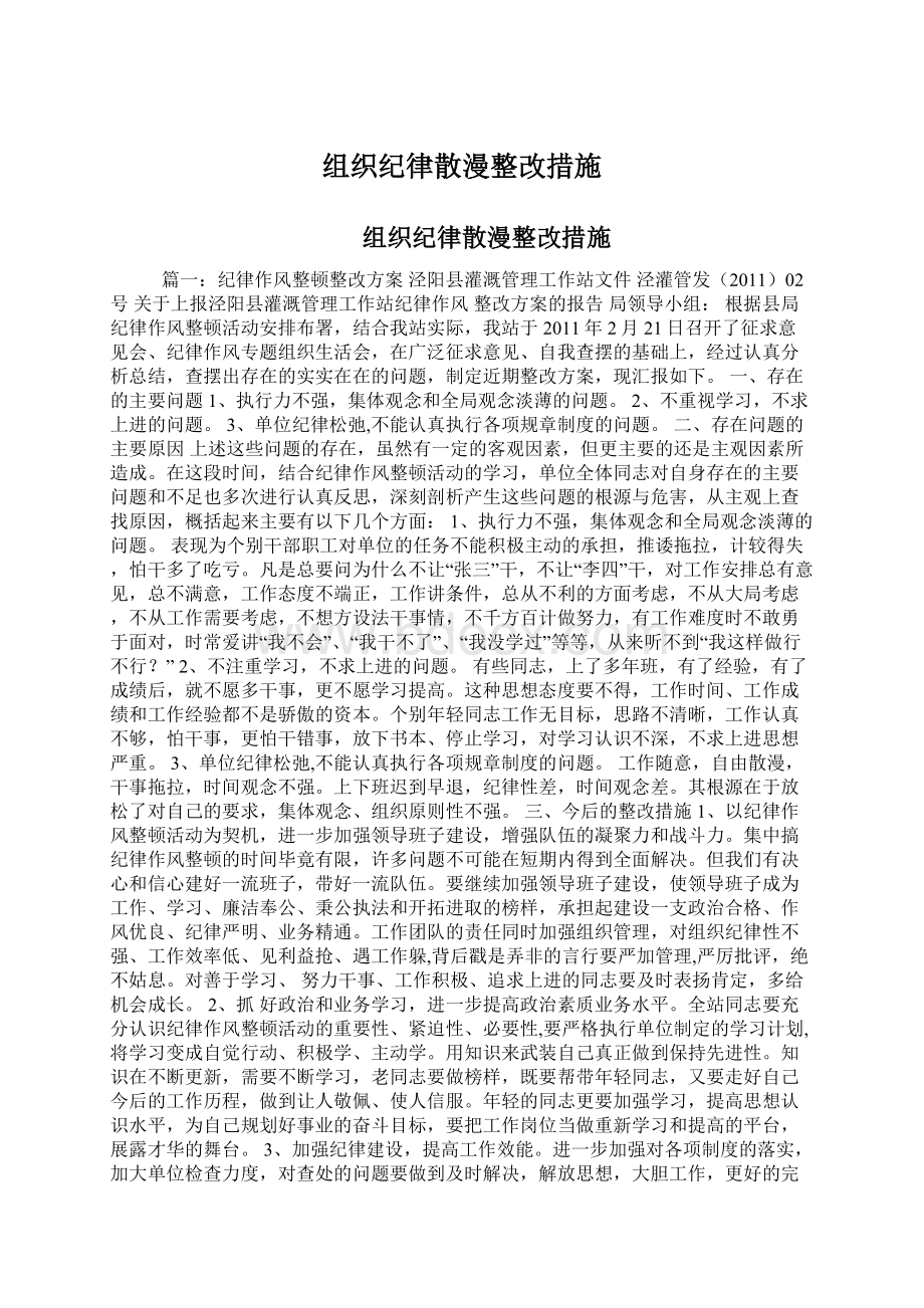 组织纪律散漫整改措施Word下载.docx