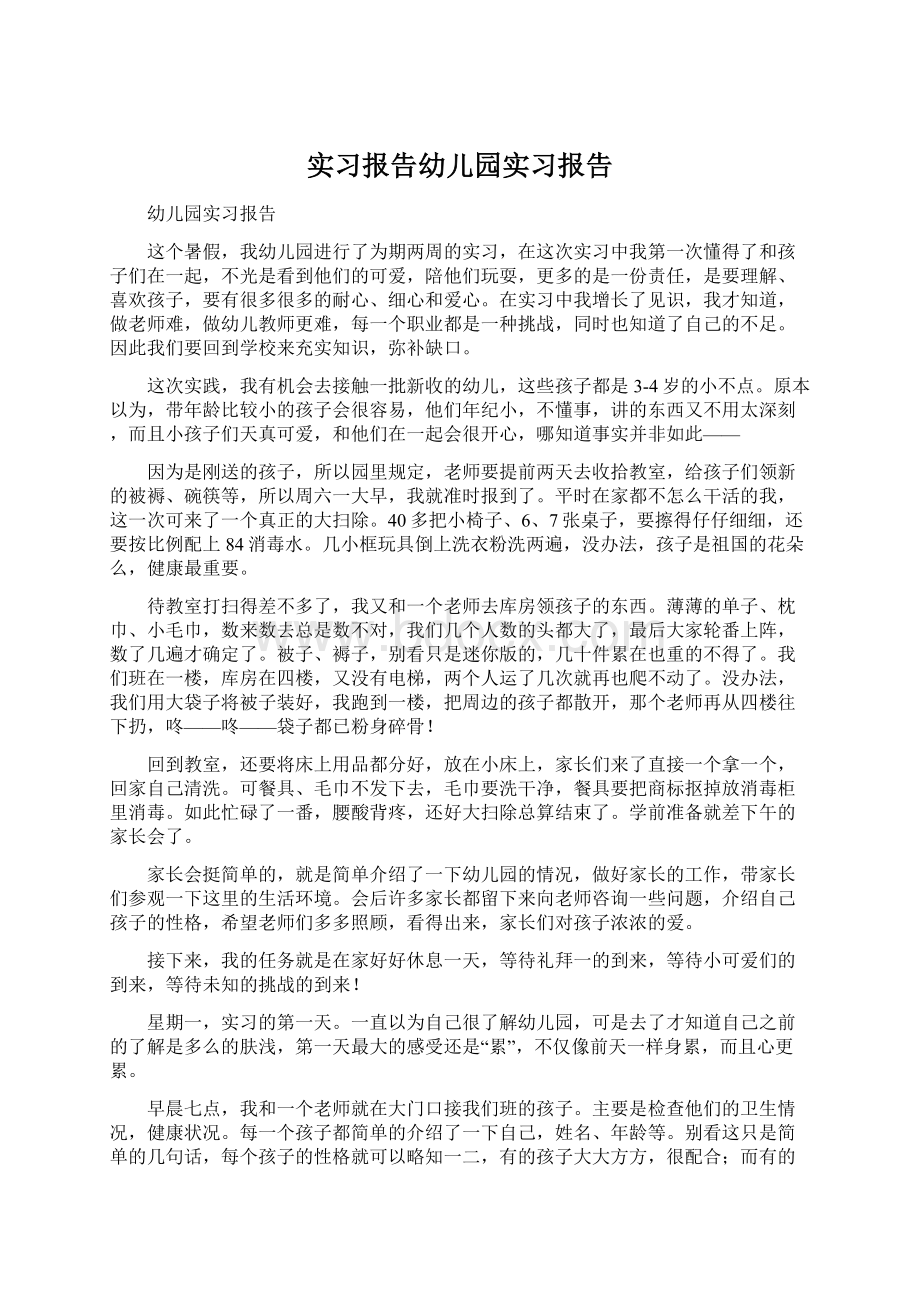 实习报告幼儿园实习报告文档格式.docx_第1页