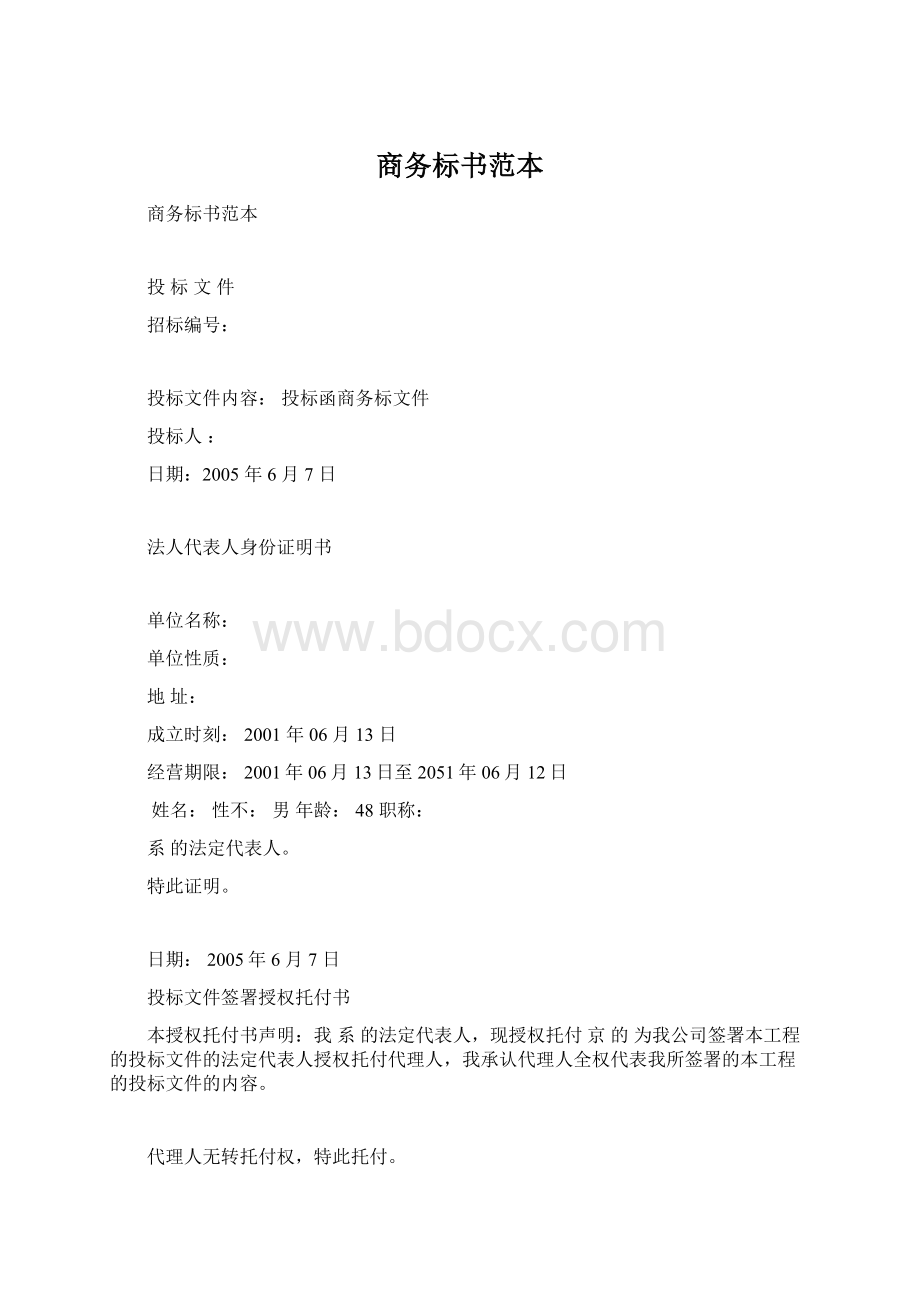 商务标书范本文档格式.docx