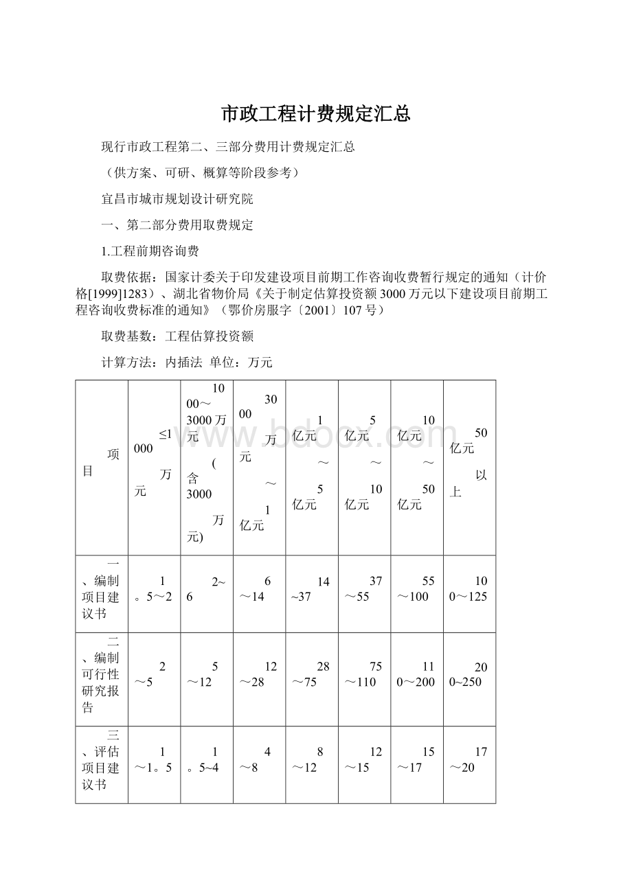 市政工程计费规定汇总.docx