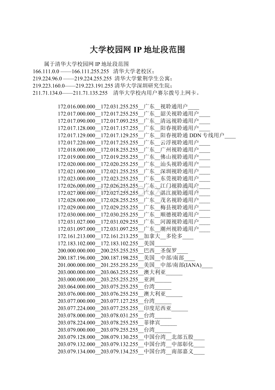 大学校园网IP地址段范围Word格式文档下载.docx_第1页