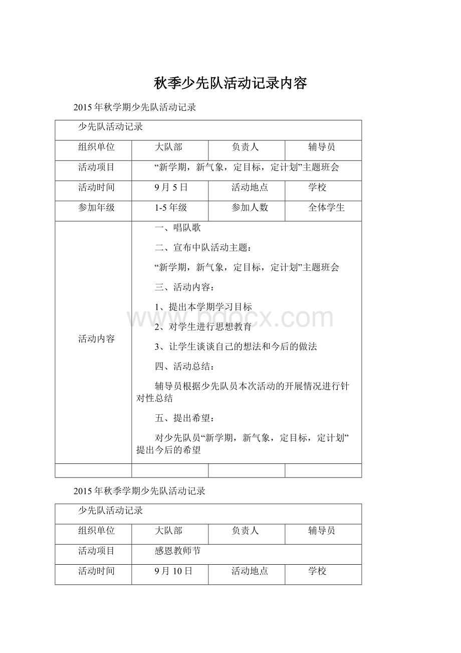 秋季少先队活动记录内容.docx