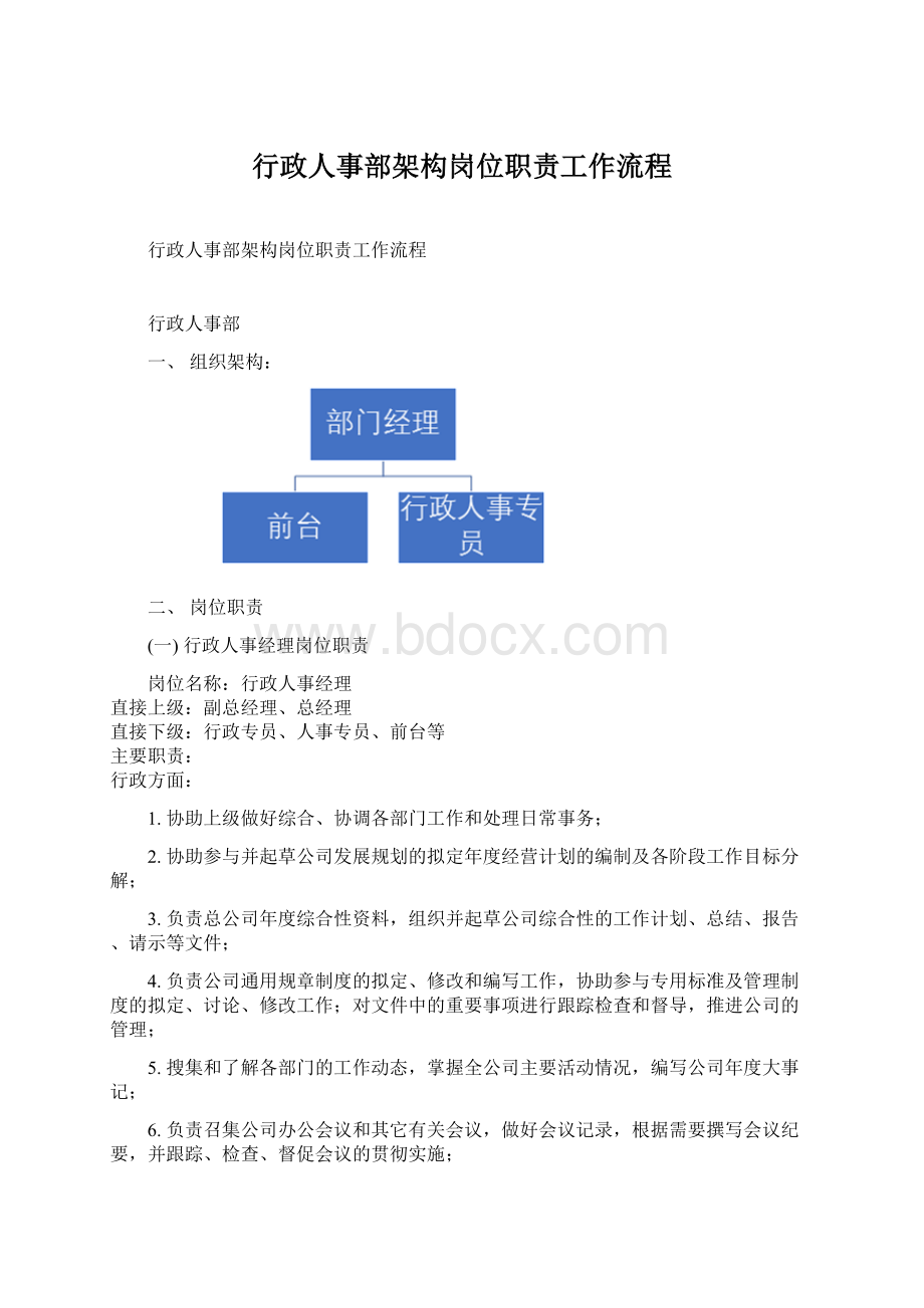 行政人事部架构岗位职责工作流程.docx