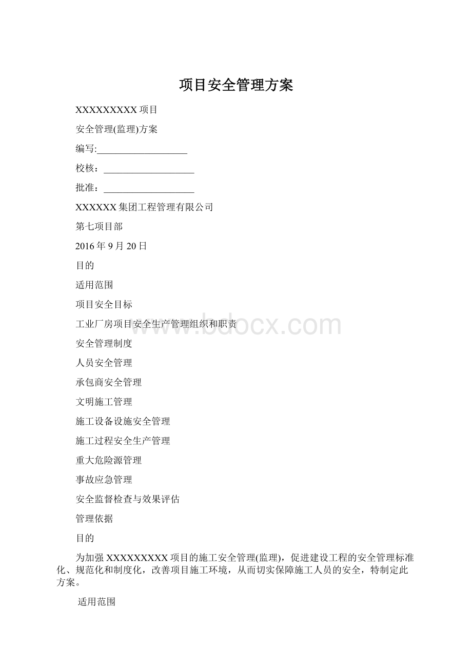 项目安全管理方案Word文档格式.docx
