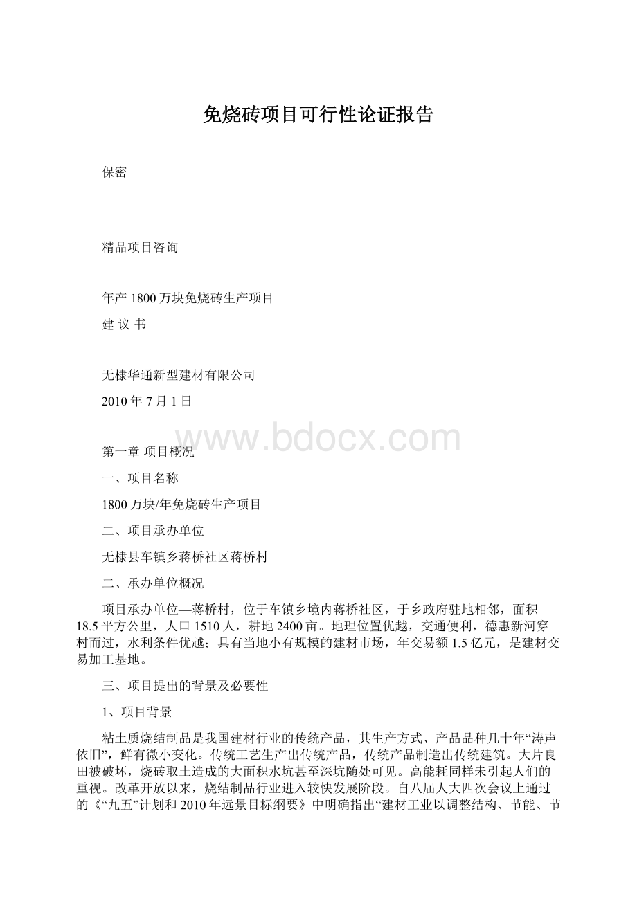 免烧砖项目可行性论证报告Word文档下载推荐.docx