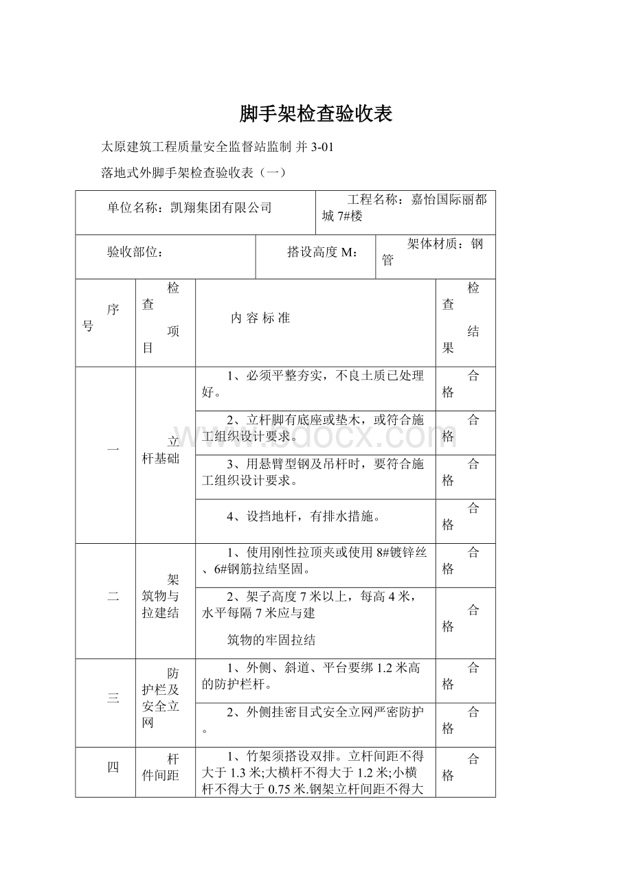 脚手架检查验收表文档格式.docx